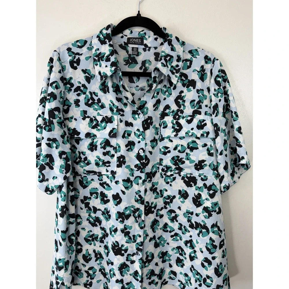 Jones Plus‎ Size Animal Print Button Up Short Sleeved Blouse Size 2X